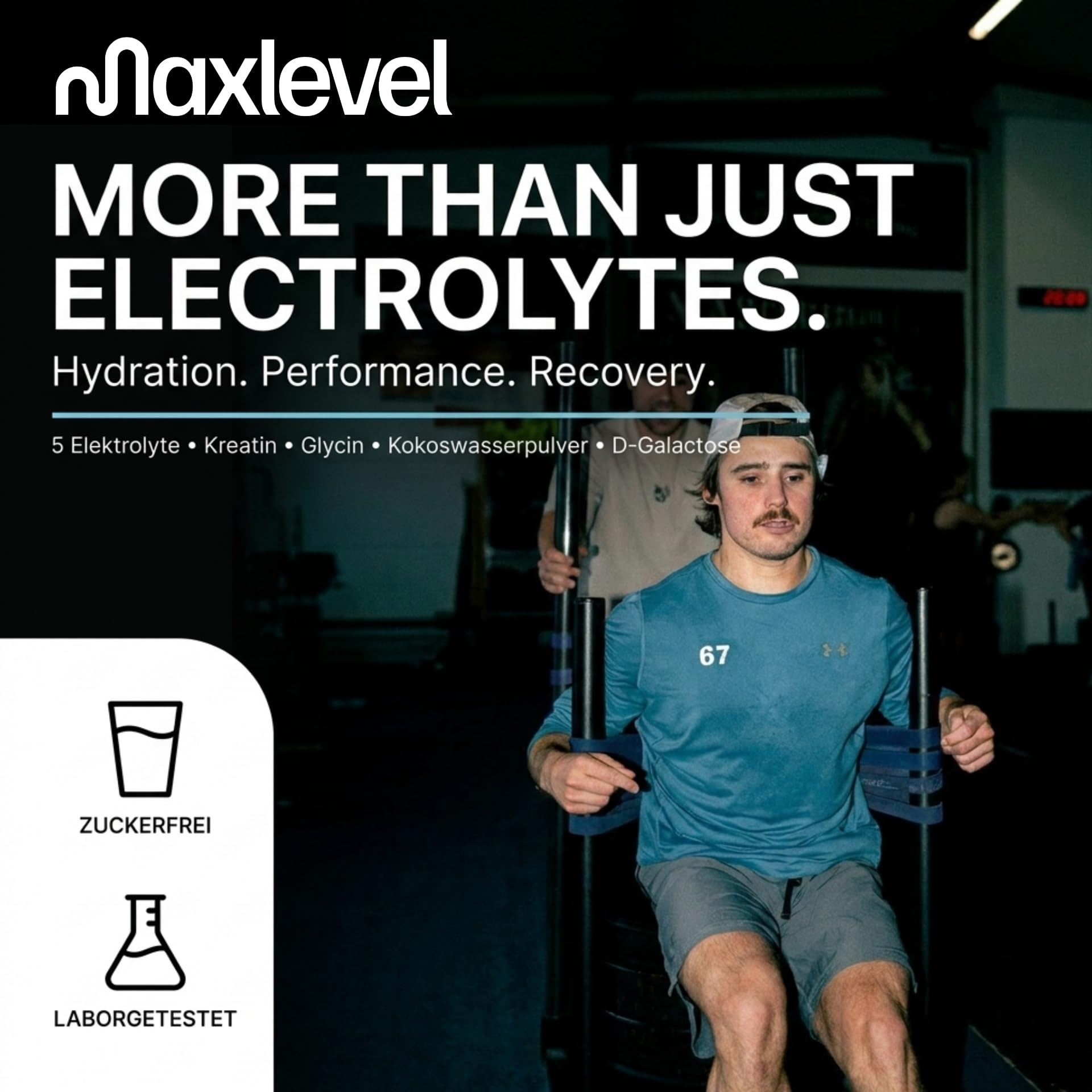 Maxlevel Electrolyte+ Pressed Lemon, Premium Elektrolyte Pulver mit Kreatin