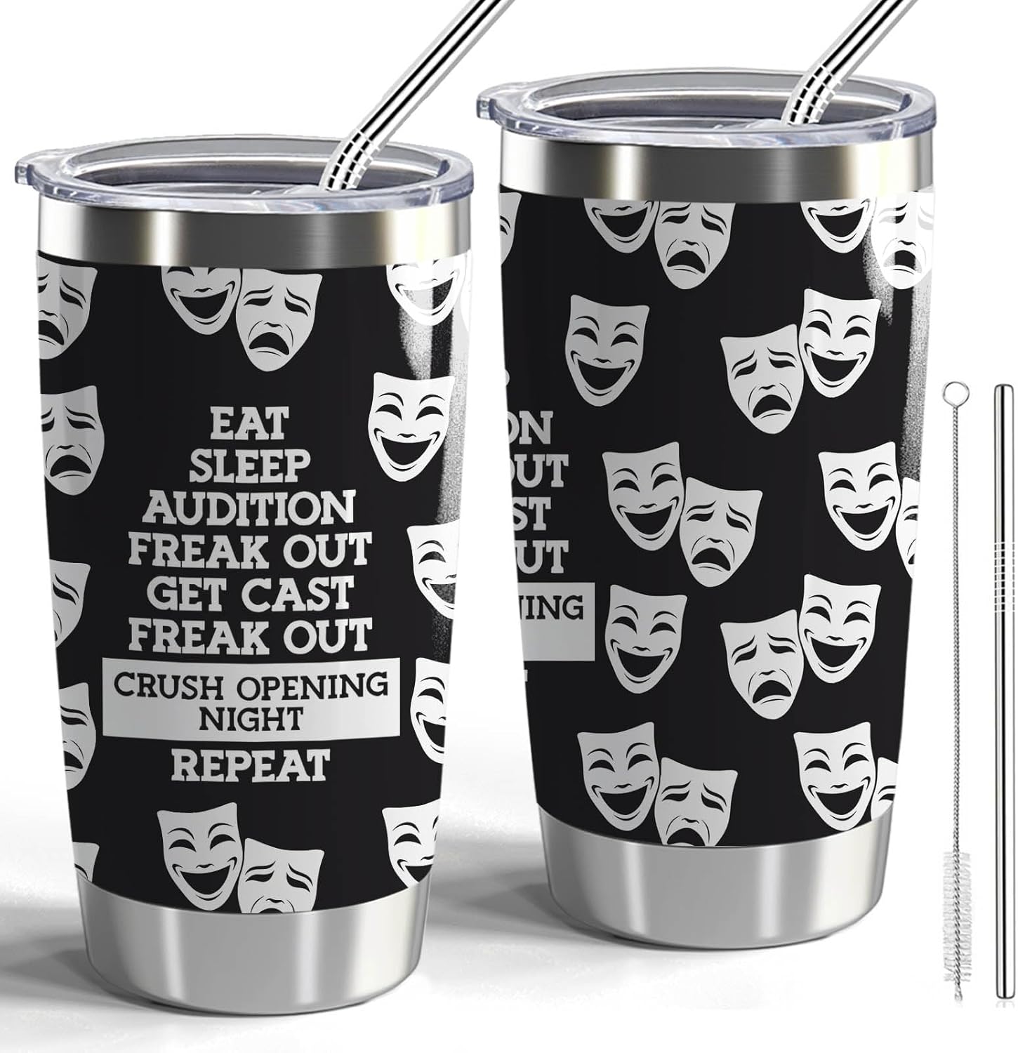 Theatre Gift Broadway Musical 20oz Stainless Steel Tumbler with Lid and Straw Theater Director Comedy Tragedy Gift Eat Sleep Audition Freak Out Get Cast (Theatre-Eat Sleep)