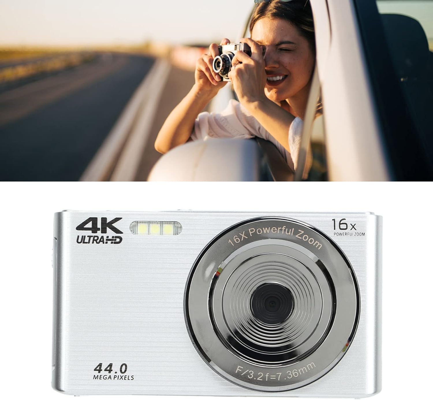 4K HD Camera, 16X Digital Zoom Camera 44MP Shockproof For Photography (Silver) 3