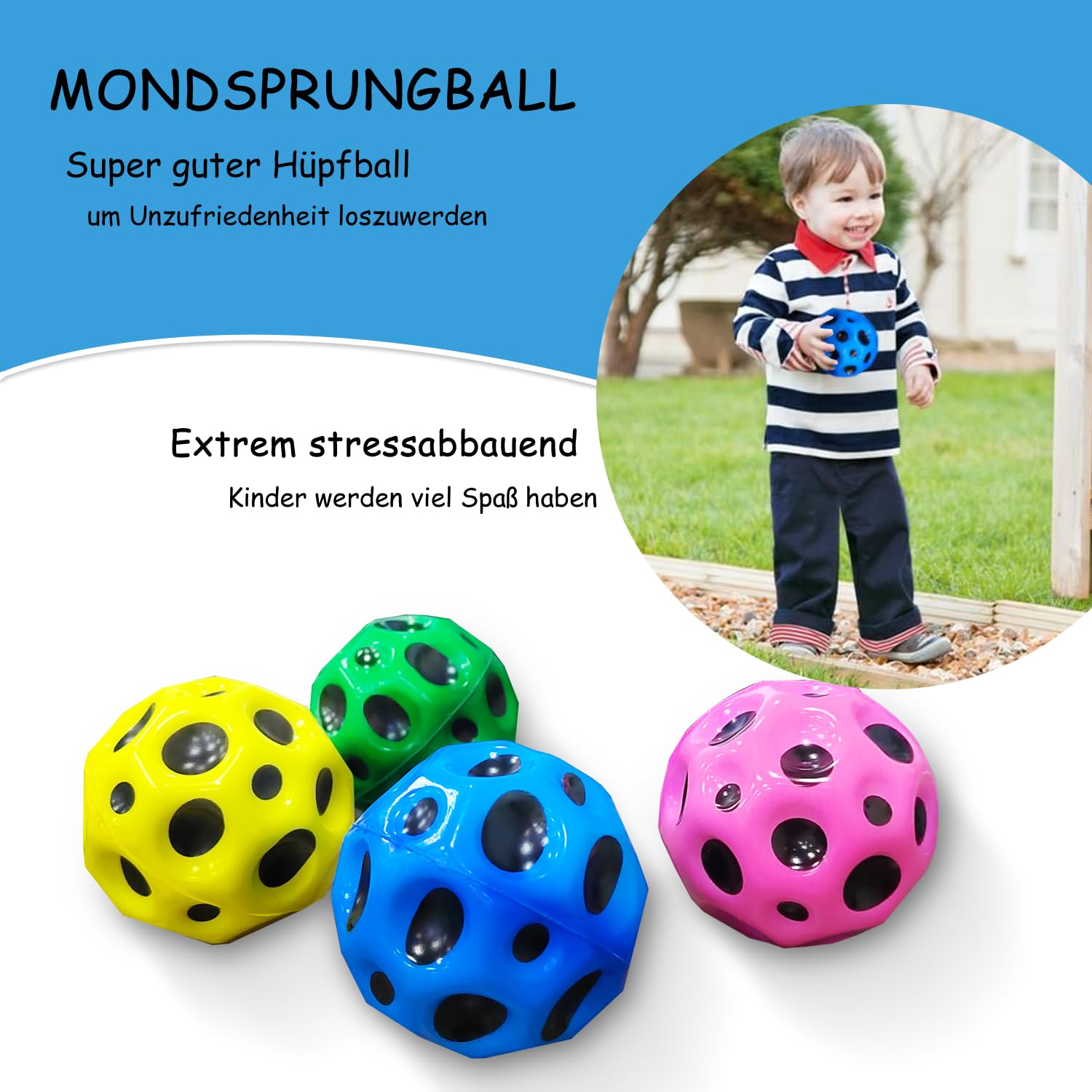 4 Balles Rebondissantes Astro Jump - Balles Lune Caoutchouc Haute Rebond Pour Enfants