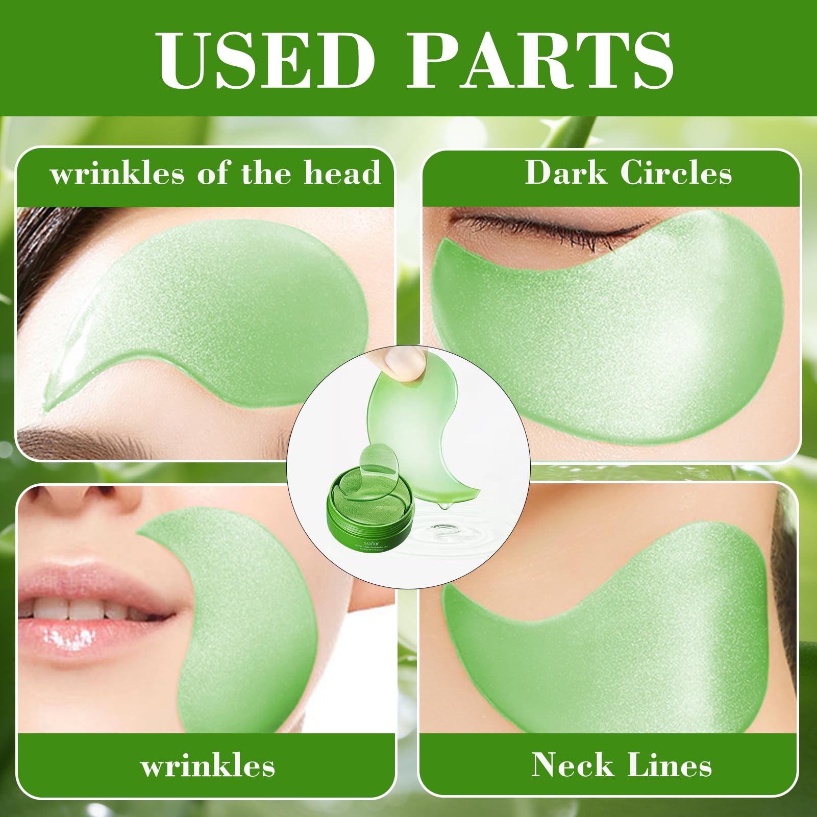 60 Pezzi Aloe Vera Maschera Occhi, Collagene Patch Occhi con Maschera per le Labbra, Patch Occhiaie e Borse, Anti-Rughe e Anti-Occhiaie, Rimuovi Borse e Puffiness, Idrata Anti-Età