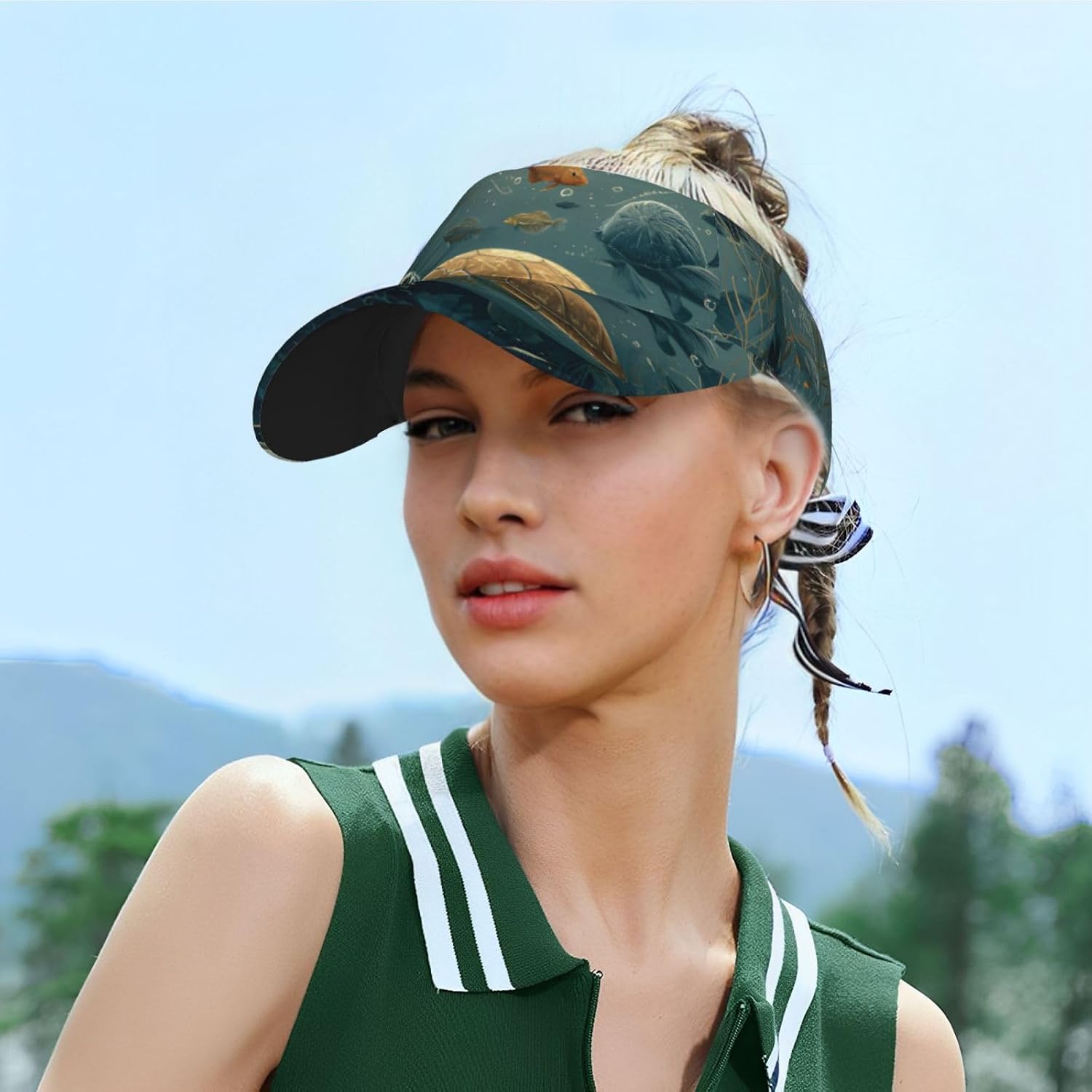 (Turtle) Adult Sun Visor Hat Adjustable Open Top Sports Cap Breathable for Men Women Beach Vacation Essentials Black