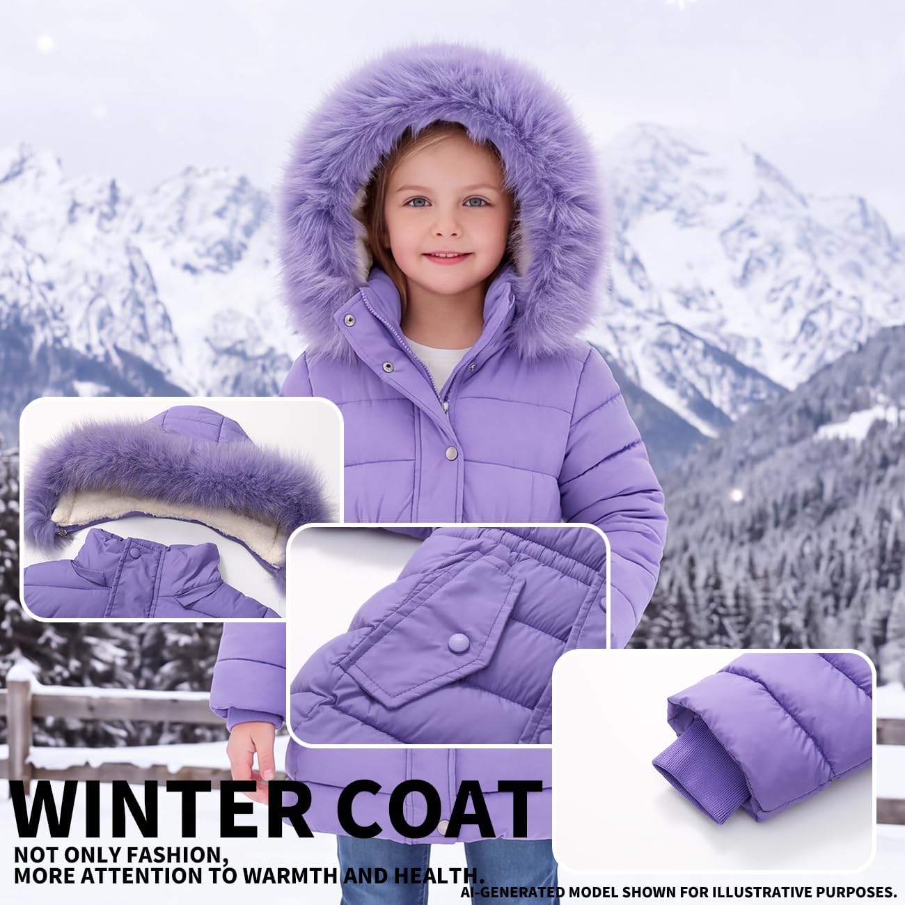 Little Girls Long Puffer Coat Kid Winter Fleece Dress Parka Jacket 5-12Y