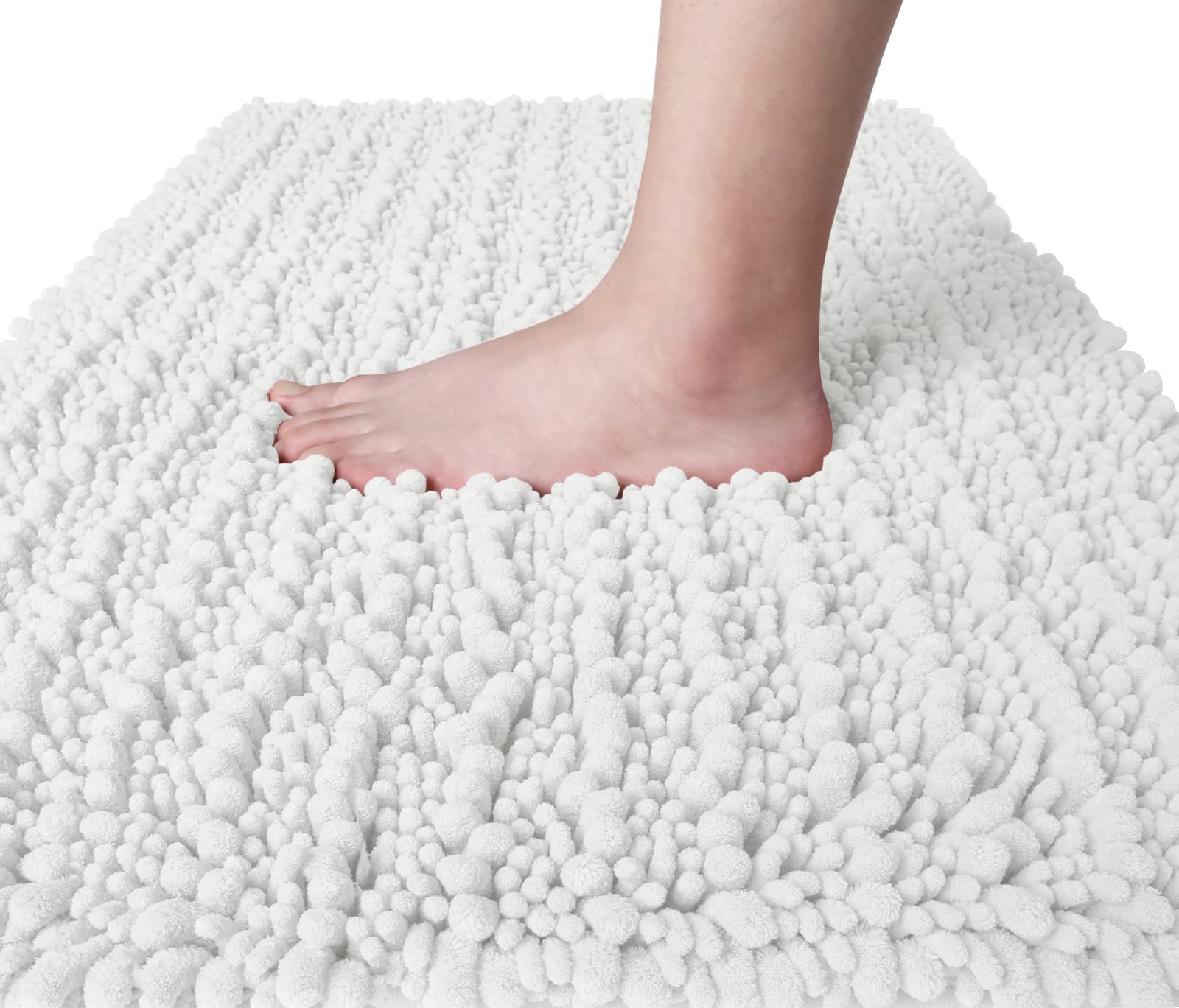 Yimobra(80cm x 50cm, Bright White) - Original Luxury Chenille Bath Mat, Soft Shaggy and Comfortable, Large Size, Super Absorbent and Thick, Non-Slip, Machine Washable, Perfect for Bathroom (80cm ...