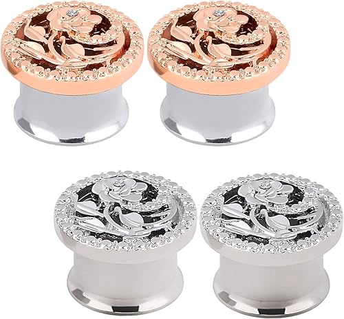 Miniatura 4 de Stuppendux Túneles de oreja de carne de acero inoxidable con forma de diamante y rosa kit expansor de dilatador de doble calibre 0.07 oz-58