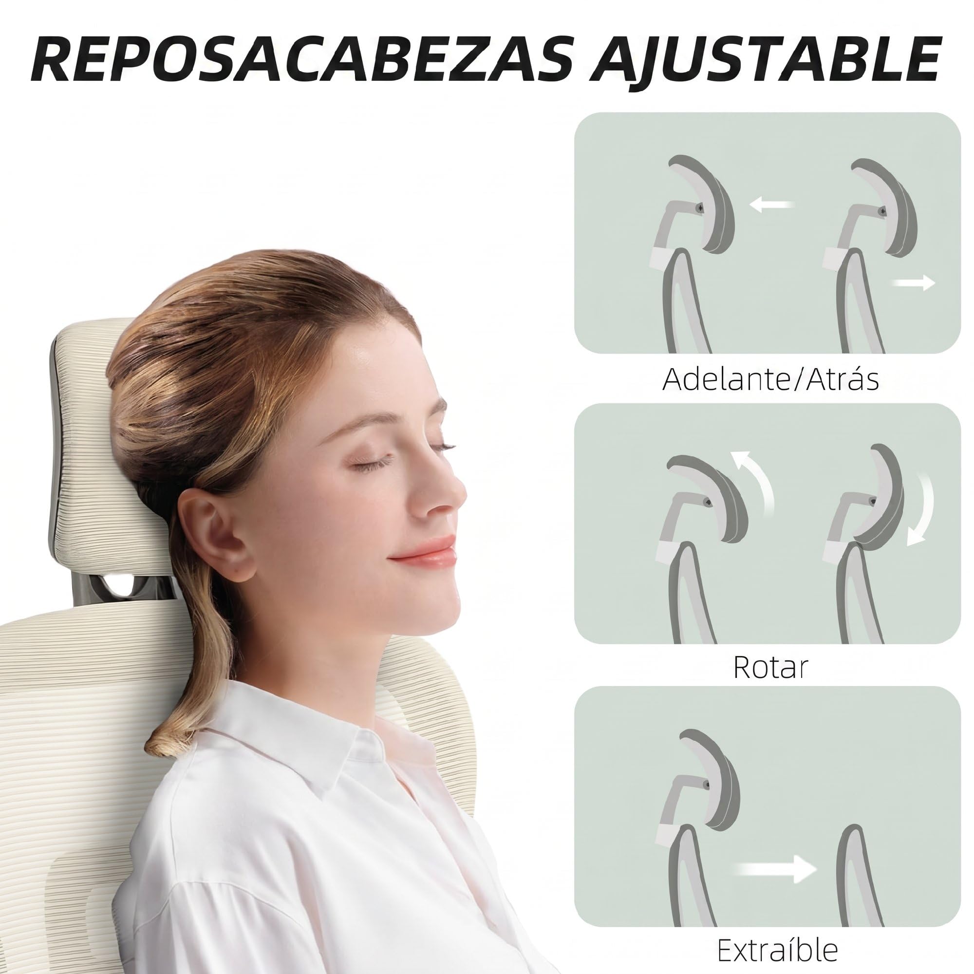 HOMCOM Silla de Oficina Ergonómica de Malla con Reposabrazos 3D Beige | Silla de Escritorio,Reclinable a 135°,Reposacabezas Ajustable,Respaldo Alto,Soporte Lumbar,Reposapiés,Altura Ajustable