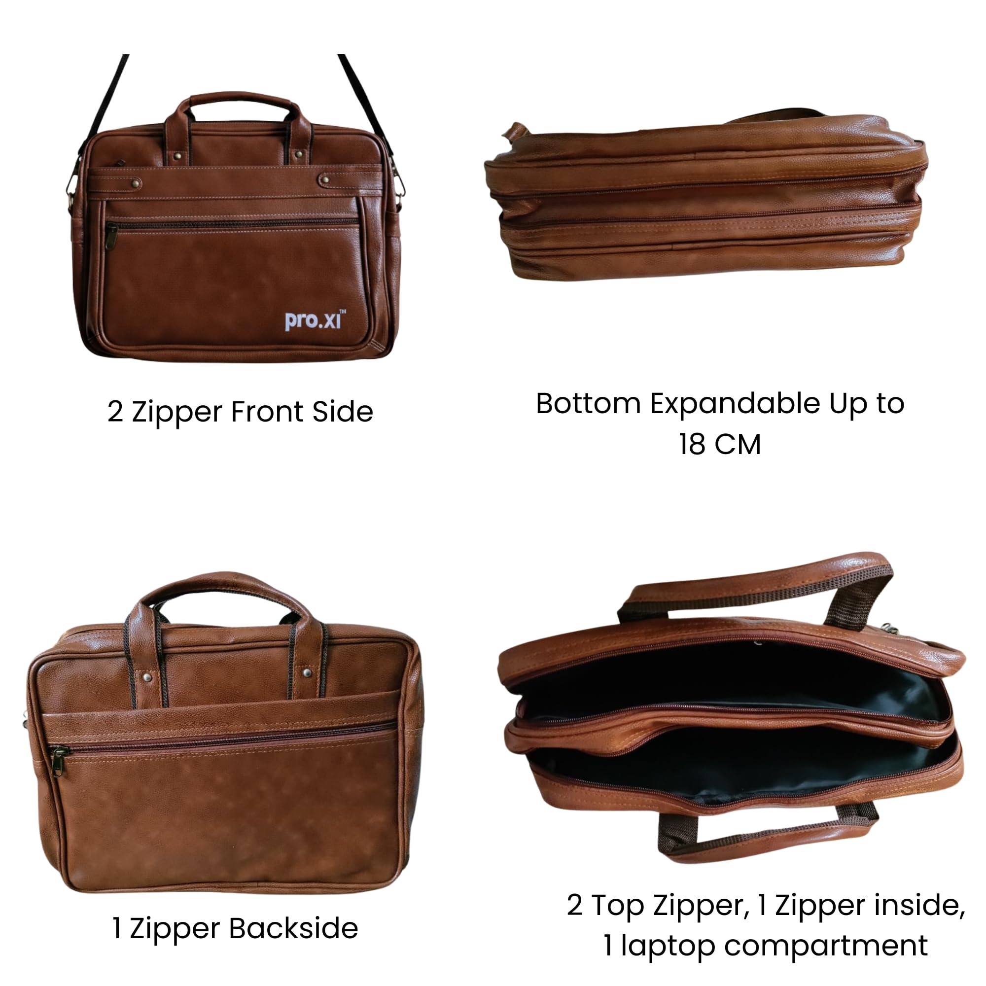 Pro.XI Borsa per computer portatile in pelle vegana, per uomini e donne, 15,6 pollici, borsa da ufficio messenger, borsa da lavoro e da viaggio intelligente con scomparti multipli, borsa a tracolla