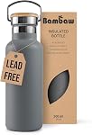 Bambaw Insulated Water Bottle 24oz, Stainless Steel Water Bottles for School, Gym & Sport, Fits in Cup Holder, Leak-Proof, Wide Mouth for Easy Cleaning (Silver)