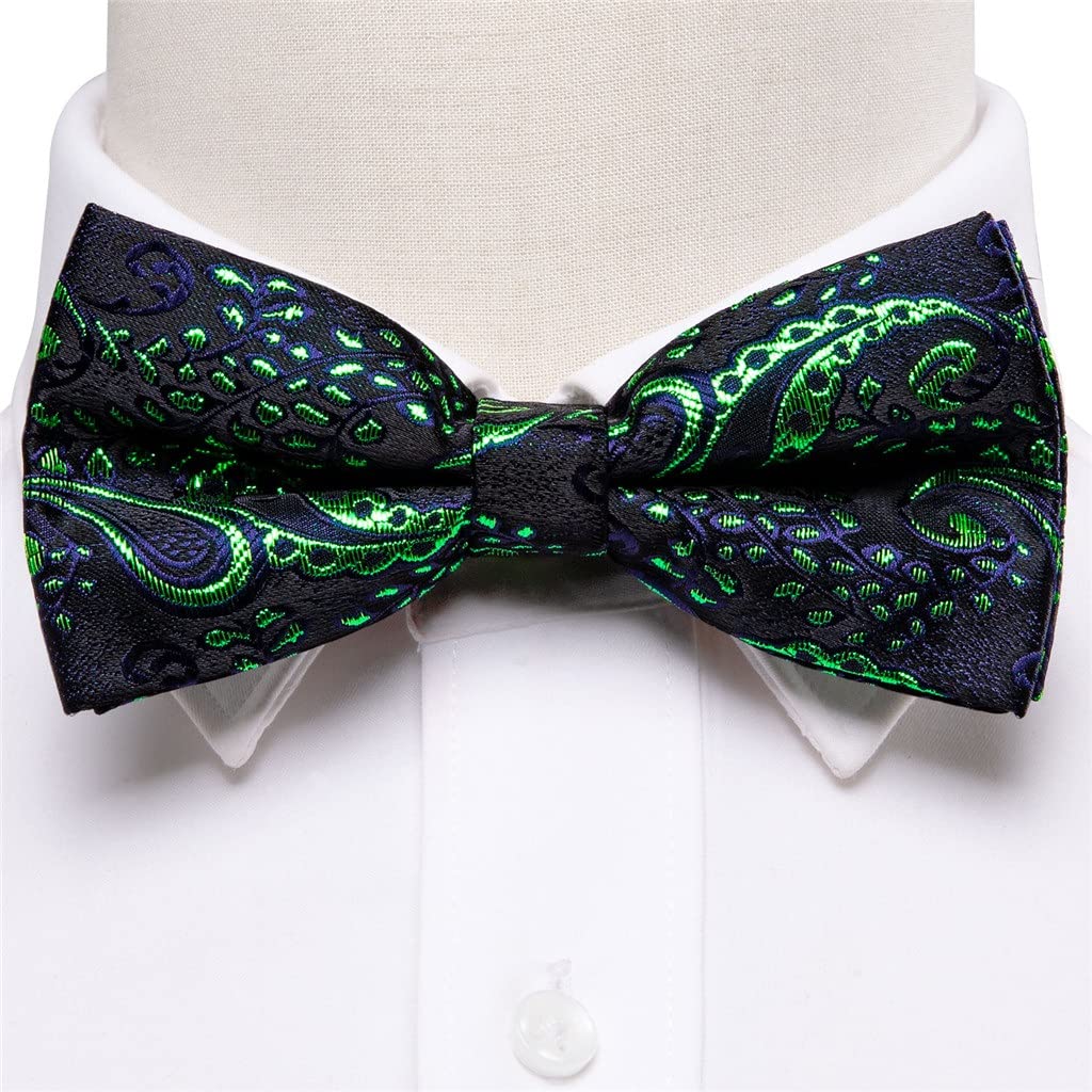 Corbata Pajarita verde Pajarita navideña Nudo de mariposa Pajaritas para hombre Pajarita preatada Conjunto de corbata de cachemira Gemelos