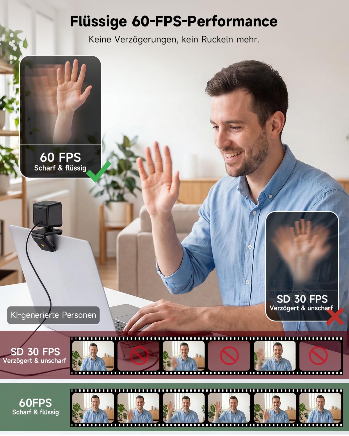 AOC UHD Webcam 4K, Webcam mit Objektivabdeckung & Dual Mikrofon, 75° Streaming Kamera mit Autofokus, Automatische Lichtkorrektur, Plug & Play, PC Kamera für Konferenzen, FaceTime, Linux, Win10, Mac OS