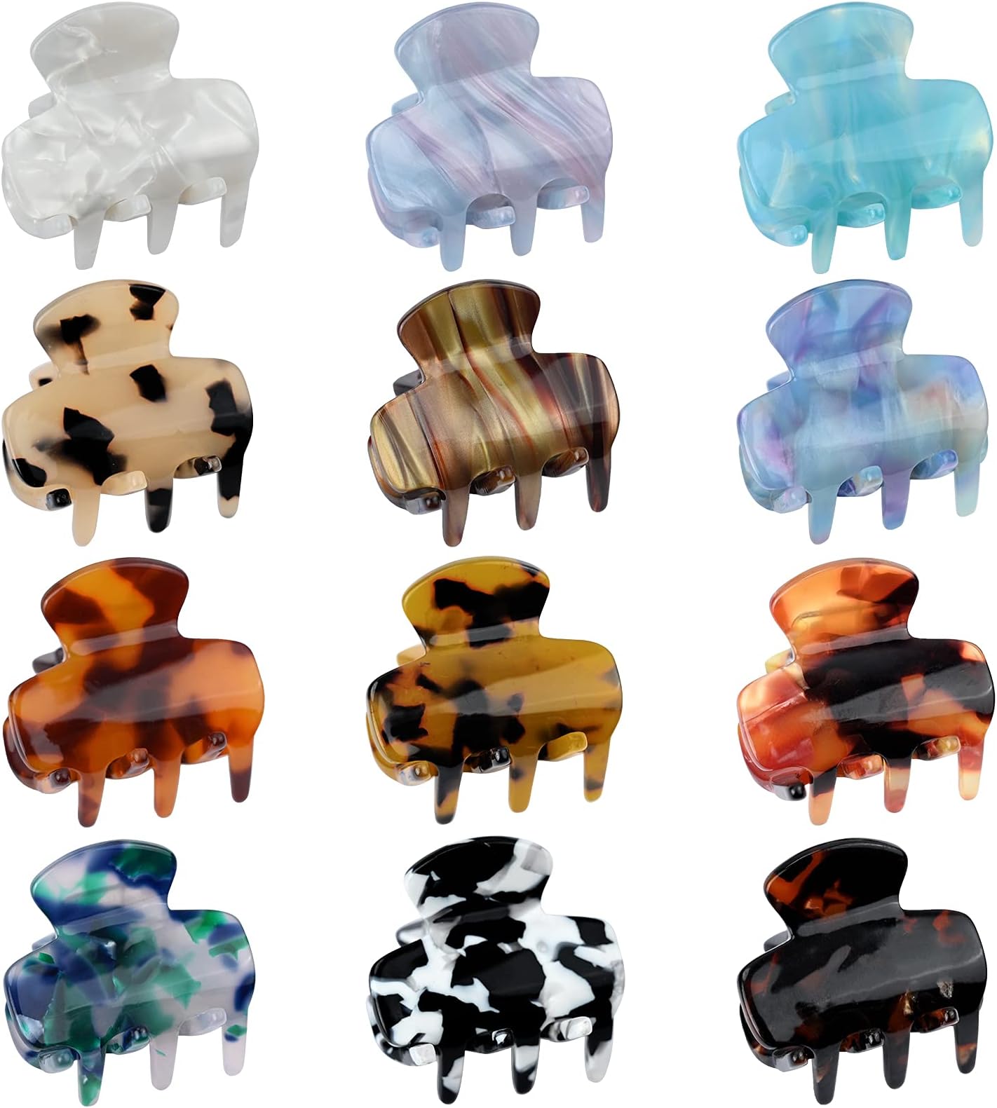 Small Hair Claw Clips for Women, 12pcs No-Slip Grip Hair Clips for Thin Medium Hair, Tortoise Barrettes Acrylic Hair Jaw Clips Mini Size 1.2 Inch French Design Clips