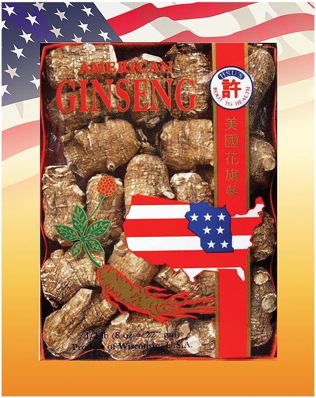 Hsu's SKU 0168-XL8 Pearl Extra Large American Ginseng Roots - Premium 100% Wisconsin Cultivated Whole Ginseng Roots - Extra Large 8 oz Box