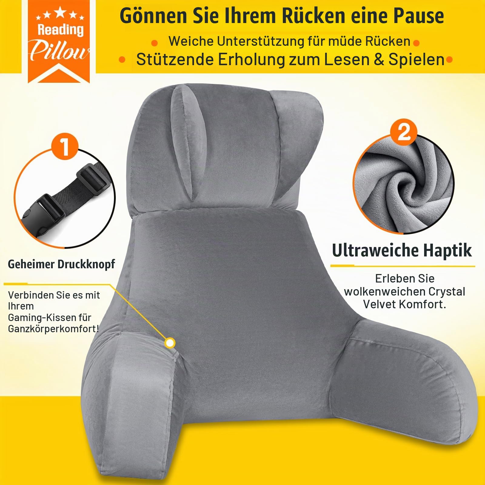 Lesekissen & Gaming-Kissen mit Rückenstütze - Nacken- und Lendenkissen für Bett, Sofa, Boden, mit Beinauflage