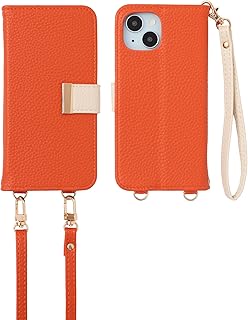 MINTY iPhone15 用 ケース 手帳型 ショルダー ストラップ バイカラー オレンジ×エクリュ