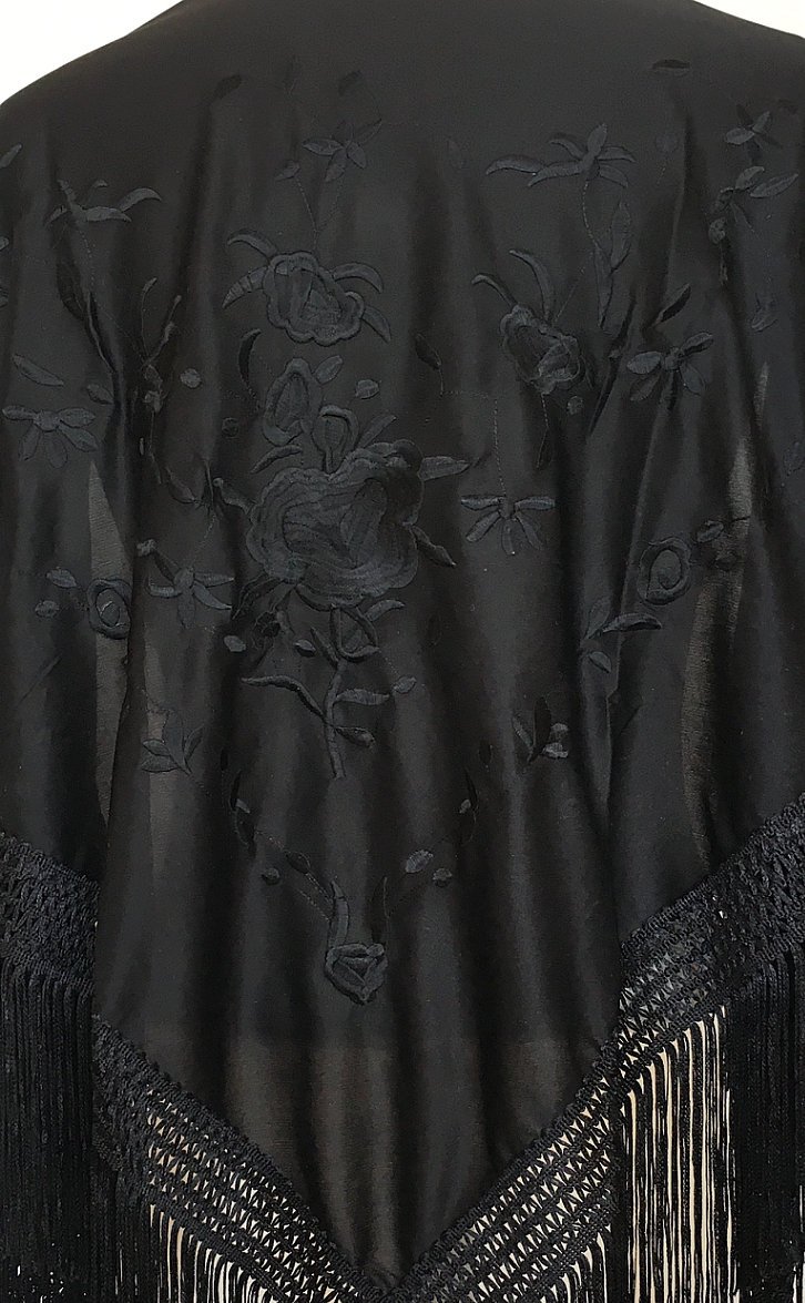 La Señorita Foulard cintura chale manton de manila Flamenco di danza nero con fiori neri