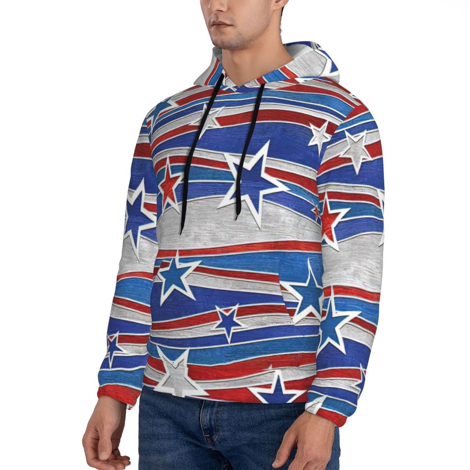 Patriotyczne gwiazdy paski Dzień Niepodległości graficzny nadruk bluza z kapturem dla mężczyzn moda sznurek sweter z długim rękawem bluza męska