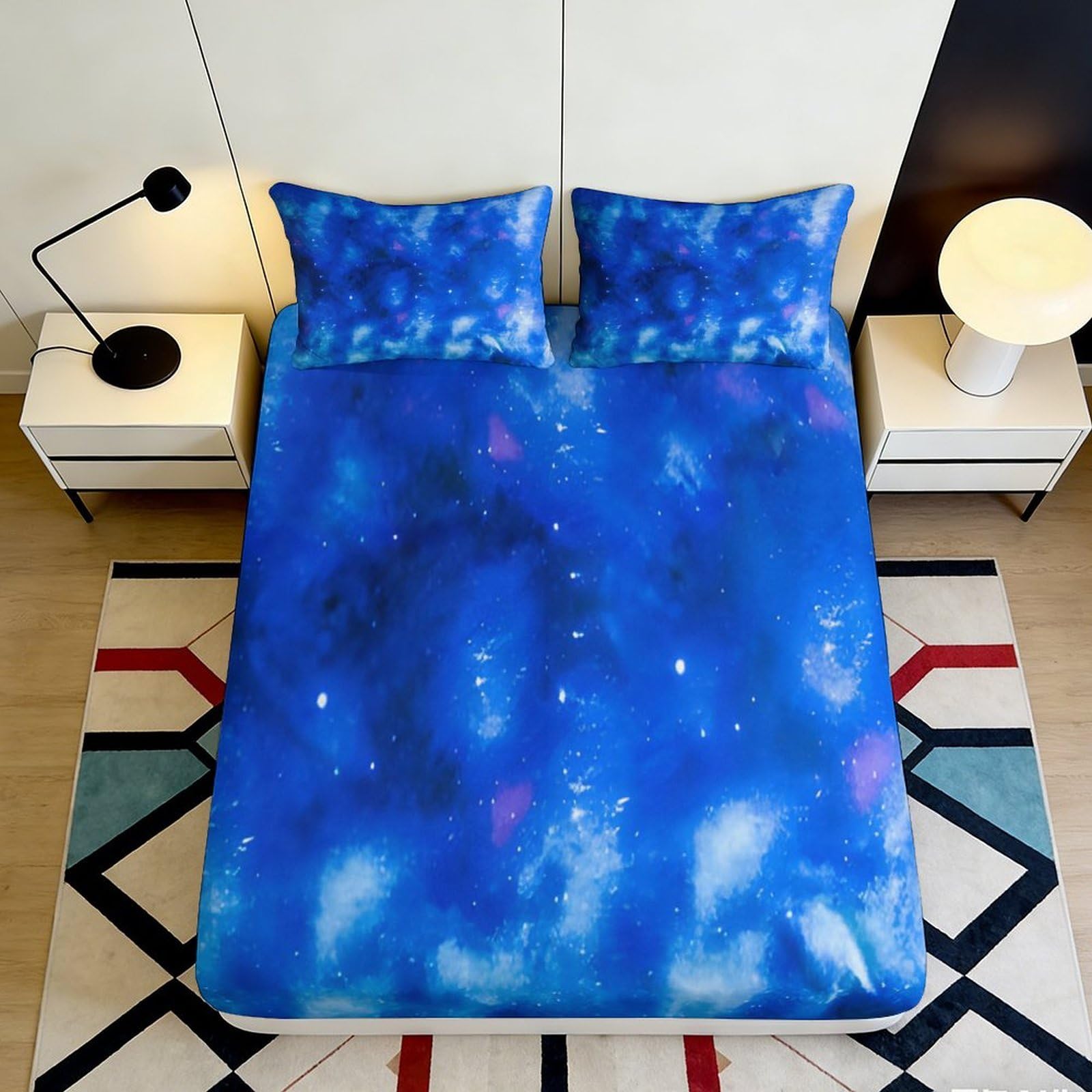 Uxinyoume Style-3 3D Printed Galaxy Starry Sky Fitted Sheet Microfiber Durable Mattress Cover For Bedroom And Guest Room Protection 90X200x25cm