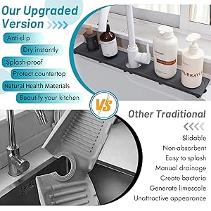 Faucet Mat for Kitchen Sink with Raised Feet, Fast Drying Diatomite Stone Sink Tray, Water Absorbent Faucet & Sink Splash Guard, Prevents Moisture Buildup, Durable Protector for Bathroom Counter