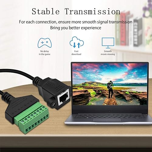 Vista 11 de Poyiccot Adaptador de terminal de tornillo RJ45, RJ45 macho a conector de terminal de tornillo de 8 pines, adaptador de red extensor Ethernet, cable