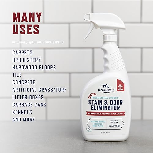 Rocco & Roxie Extreme Stain & Odor Eliminator for Strong Odor, Pet Urine Enzyme Cleaner Destroyer, Stain Remover, Dog Poop and Cat Pee, Enzymatic Carpet Cleaner Spray for Home, Puppy Potty Training(Light Lemon,32 Fl Oz (Pack of 1))