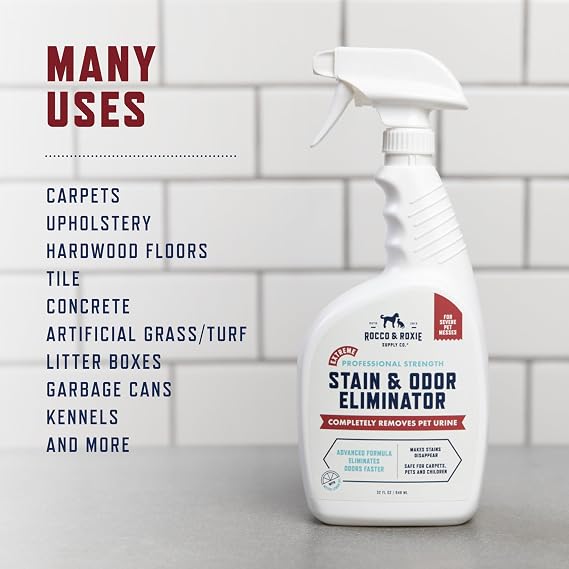 Rocco & Roxie Extreme Stain & Odor Eliminator for Strong Odor, Pet Urine Enzyme Cleaner Destroyer, Stain Remover, Dog Poop and Cat Pee, Enzymatic Carpet Cleaner Spray for Home, Puppy Potty Training