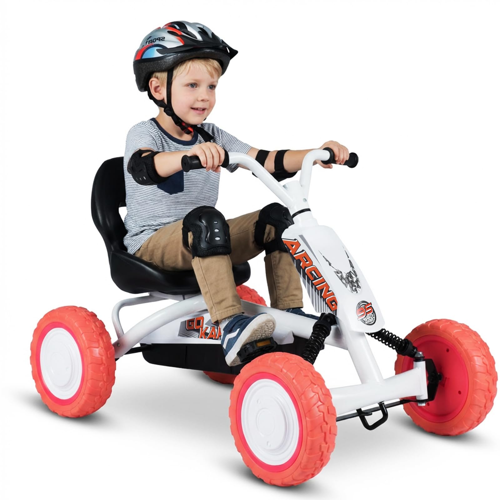 COSTWAY Kids Pedal Go Kart, Ride On Racer with 2-Position Seat (White)