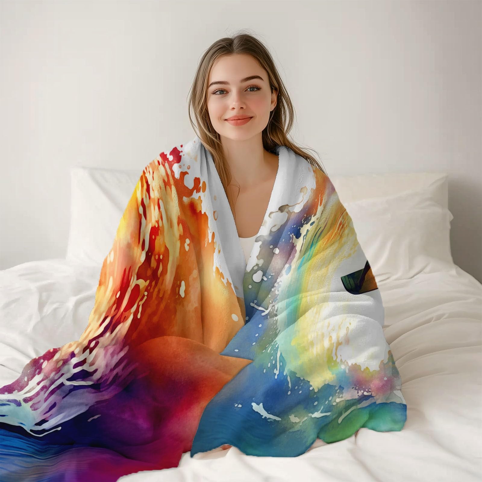 Acuarela Espacio Movimiento Manta gruesaBlanco - Cálida, Suave y esponjosa,220 x 240 cm Mantas de Invierno Suaves y esponjosas para Usar como Manta de sofá o sillón