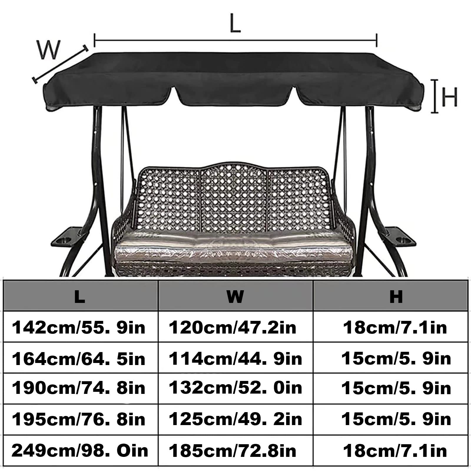 Tetto di Ricambio per Dondolo da Giardino,2/3 posti Tettuccio di Ricambio Universale per Dondolo da Giardino,210D Telo Oxford Impermeabile Anti-UV Copertura di Ricambio per Terrazza