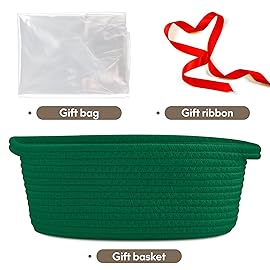Pro Goleem Small Woven Basket with Gift Bags and Ribbons Durable Baskets for Gifts Empty Small Rope Basket for Storage 12X 8 X 5 Baby Toy Baskets with Handles, Green