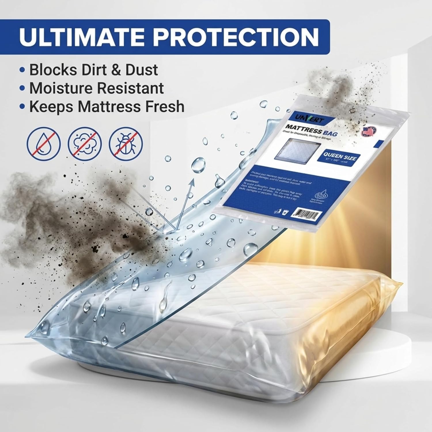 Queen Waterproof Mattress Protector Bag for Moving and Storage - Heavy Duty 2 Mil (90" x 100") - Made in USA - Bed Plastic Protector Cover 5 Pack (5, Queen)