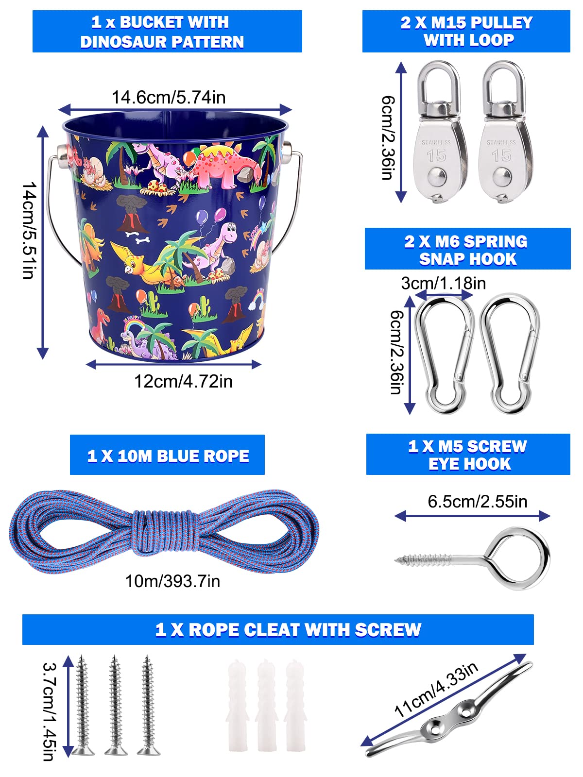FUCNEN Sistema De Polea Con Cubo Para Casa Del Árbol O Juegos Infantiles - Kit De 10m Con Cuerda Y 2 Poleas, Regalo Educativo FUCNEN Sistema De Polea Con Cubo Para Casa Del Árbol O Juegos Infantiles - Kit De 10m Con Cuerda Y 2 Poleas, Regalo Educativo