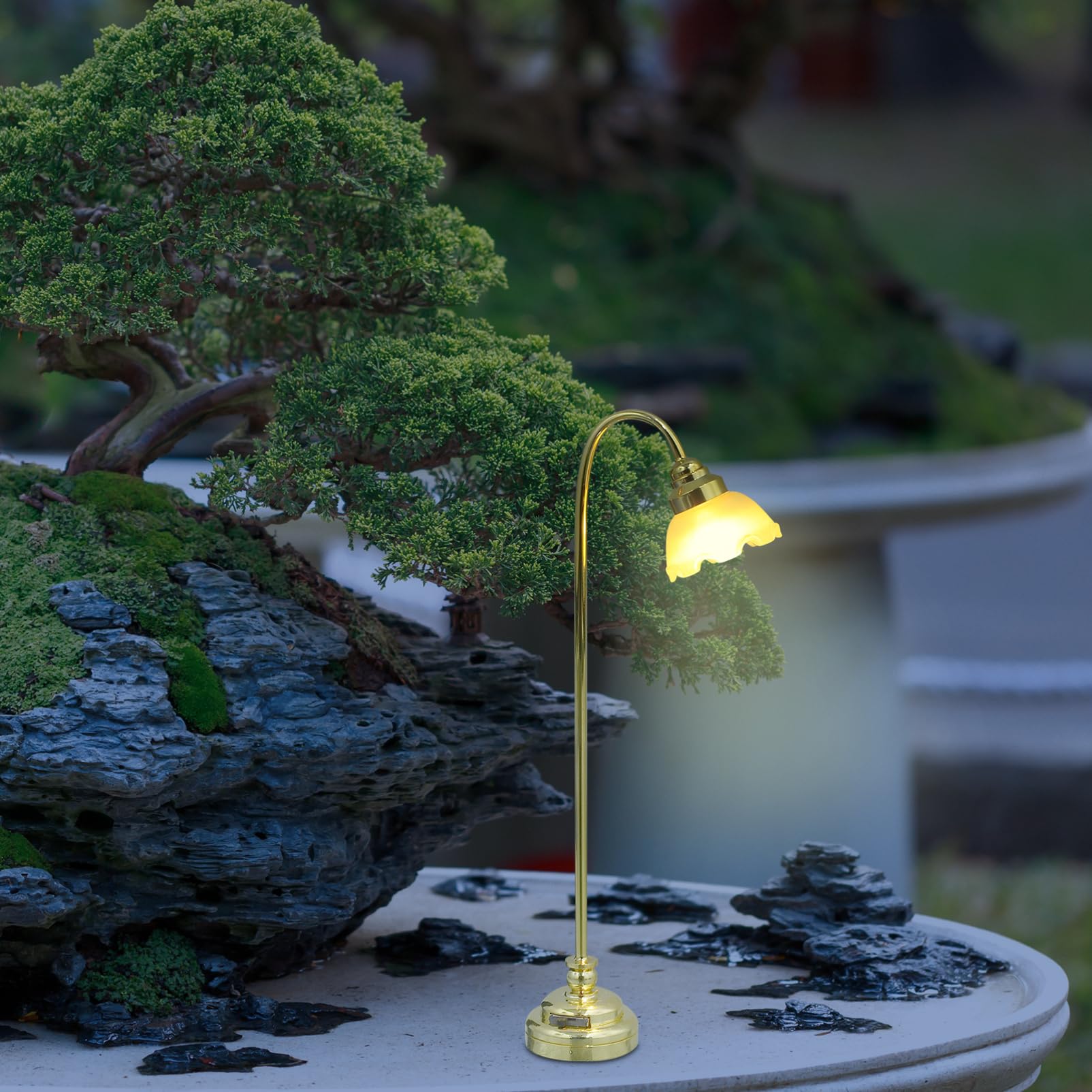 NUOBESTY Miniature Lamp Mini Golden Metal Glass Floor Light for Doll House Furniture Accessory, 10.50X2.50X1.50cm - Image 4