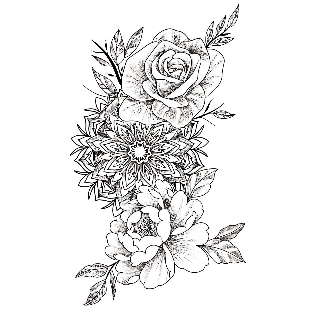 Temporäre Tattoos Kleine Mandalas – 1 Blatt, Schwarz, Wasserfest, Für Damen & Herren