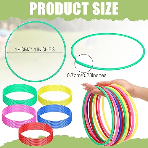 Miniatura 2 de Wettarn 60 anillos de plástico grandes para lanzar anillos de carnaval multicolor para niños, juegos de práctica de velocidad y agilidad, juegos de