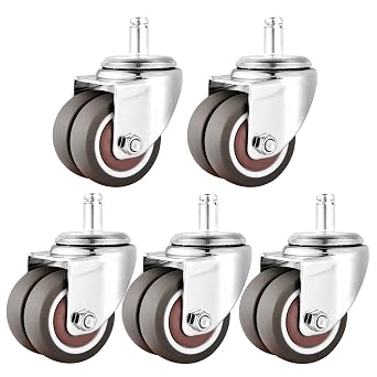 Stem Casters Wheel 2" Set of 5, M1122mm Office Chair Replacement Casters, Moving Silent TPE Rubber Castors, Total Load 440Lbs, for Furniture Table Trolley Chair