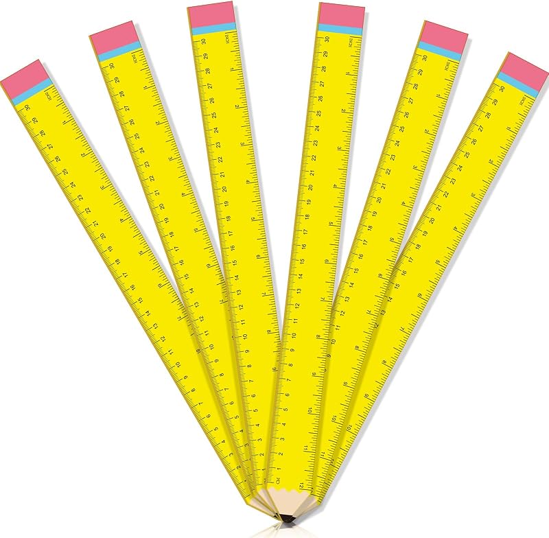 Affrolling 6 Pcs Pencil Shaped Wooden Rulers 12 Inch/30cm Measuring Standard 2 Scale Cute Pencil Rulers Gifts Bulk for Students Home Office