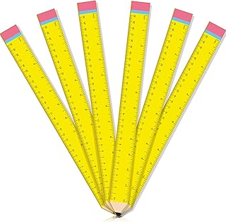 Affrolling 6 Pcs Pencil Shaped Wooden Rulers 12 Inch/30cm Measuring Standard 2 Scale Cute Pencil Rulers Gifts Bulk for Students Home Office