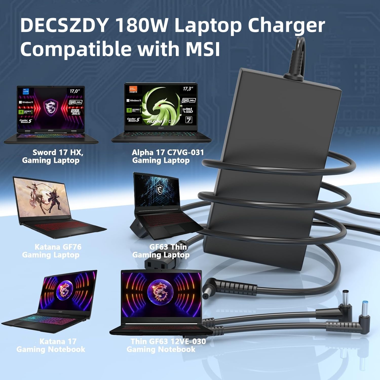 DECSZDY Chargeur Adaptateur 230W Compatible MSI GS66 GS75 GS73VR GS65 Stealth P65 P75 GP65 Créateur GT70 GT60 WS75 WS66 WS65 GX70 WT70 A17-230P1B pour Ordinateur Portable de Jeu (7.4/5.5/4.5mm)