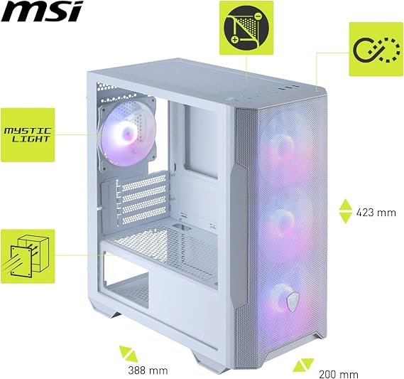 Msi Mag Forge M100r White Tempered Glass 3x120mm 1x120mm Argb Fan Matx Gaming Computer Case