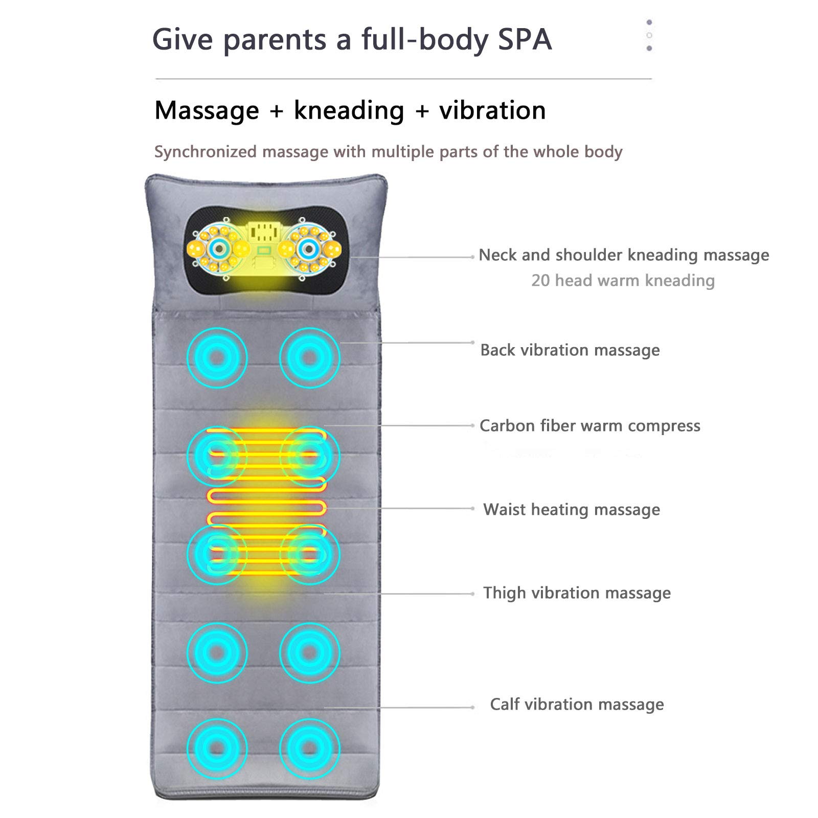 Colchoneta Masaje Terapia Multifuncional Cuerpo Completo Shiatsu Vibrataion Almohadilla con Calefacción Eléctrica, Derretir el Dolor de Espalda, Flexible, Cómodo y Plegable