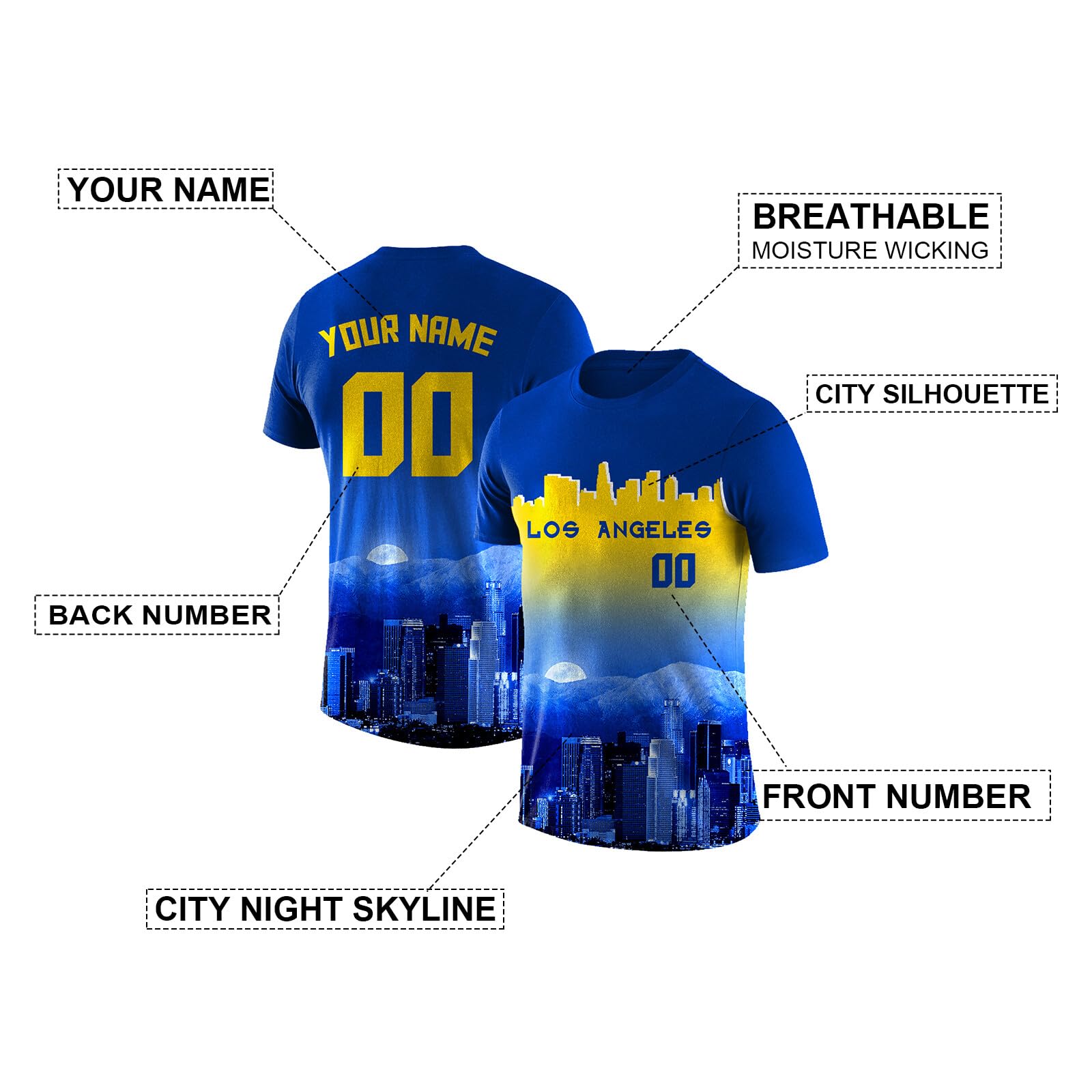 Custom Football City Night Skyline Shirts for Men Women Youth Fans T-Shirt Personalized Name Number Fashion Apparel Gifts