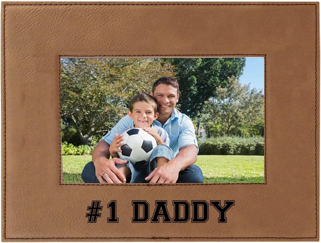 CustomGiftsNow #1 Daddy Laser Engarved Faux Leather Dark Brown Leatherette Wall Hanging/Tabletop 8x10 Vertical Portrait Picture Group Family New Child Kids Baby Photo Frame