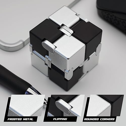 Miniatura 4 de DOLASEV Cubo infinito, cubo infinito silencioso para promover la concentración y el alivio del estrés, cubo infinito de metal, juguetes para la