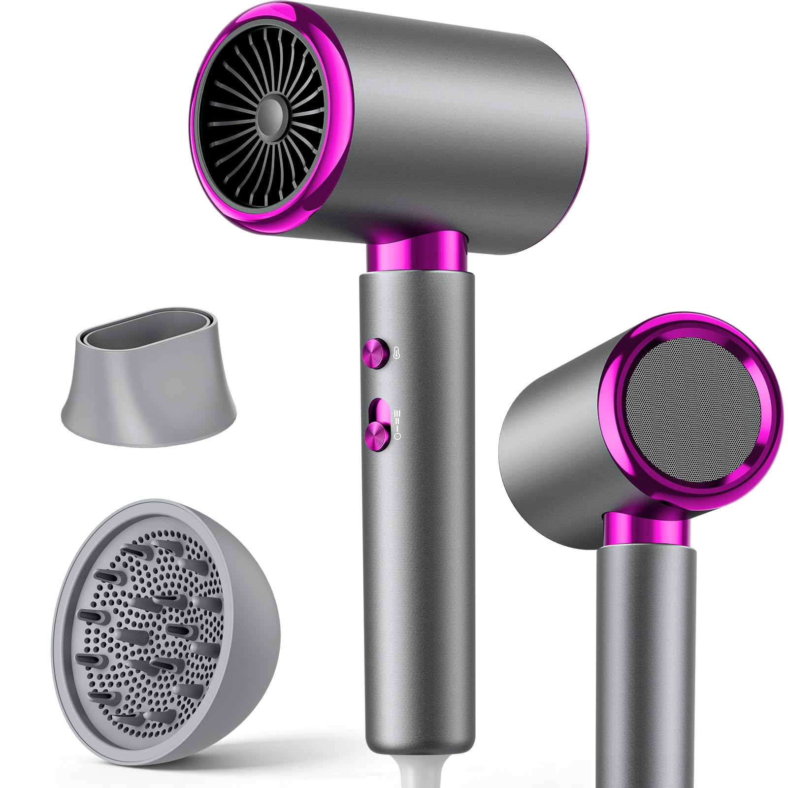 Asciugacapelli 2400W con Diffusore e Concentratore | Phon Capelli Potente, 3 Temperature e 2 Velocità, Getto Freddo, Asciugatura Rapida per Capelli Ricci e Lisci
