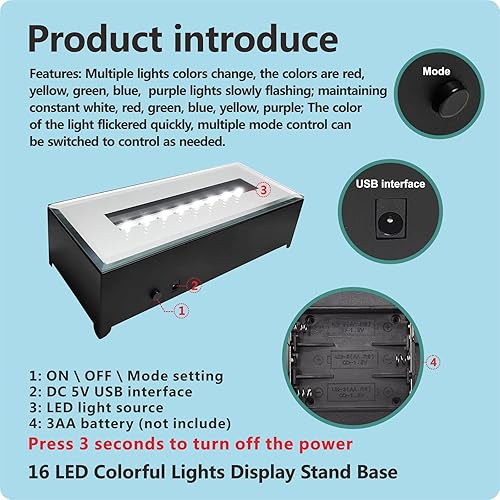 Miniatura 10 de Base de soporte de exhibición de 16 luces LED para arte de cristal 3D, lámpara de adorno de ambiente informal festivo, soporte iluminado rectangular