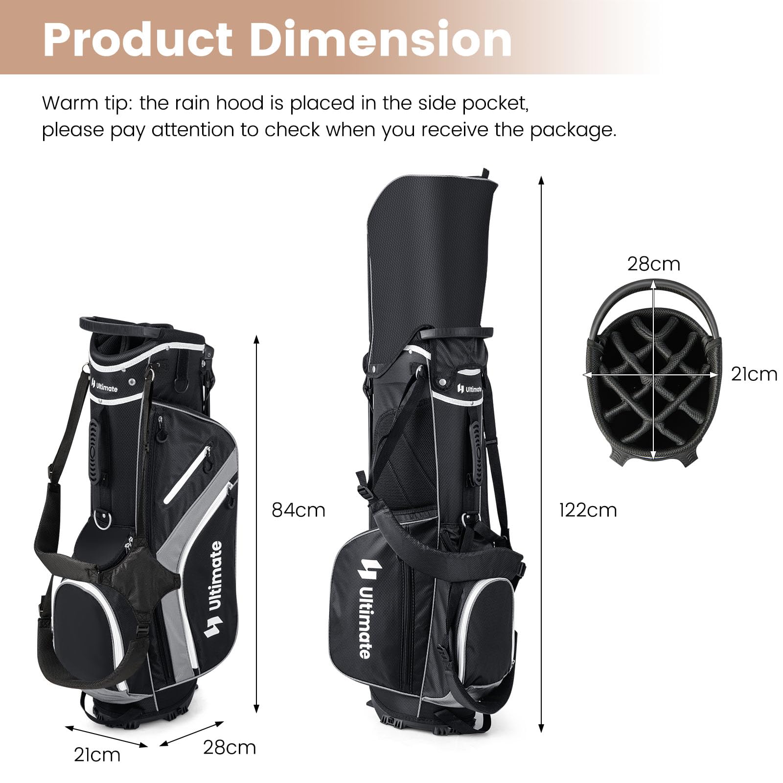 LIFEZEAL Borsa da golf con supporto, borsa da golf a 14 scomparti, borsa da golf leggera con doppie bretelle, 6 tasche con cerniera, custodia antipioggia, per uomini e donne
