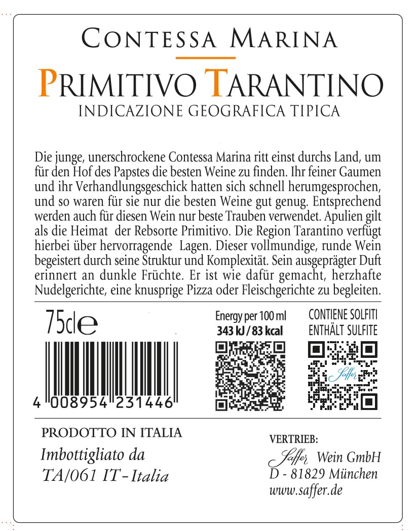 Primitivo di Marina IGT "14" Contessa Marina Rotwein Apulien halbtrocken (6 x 0.75l)