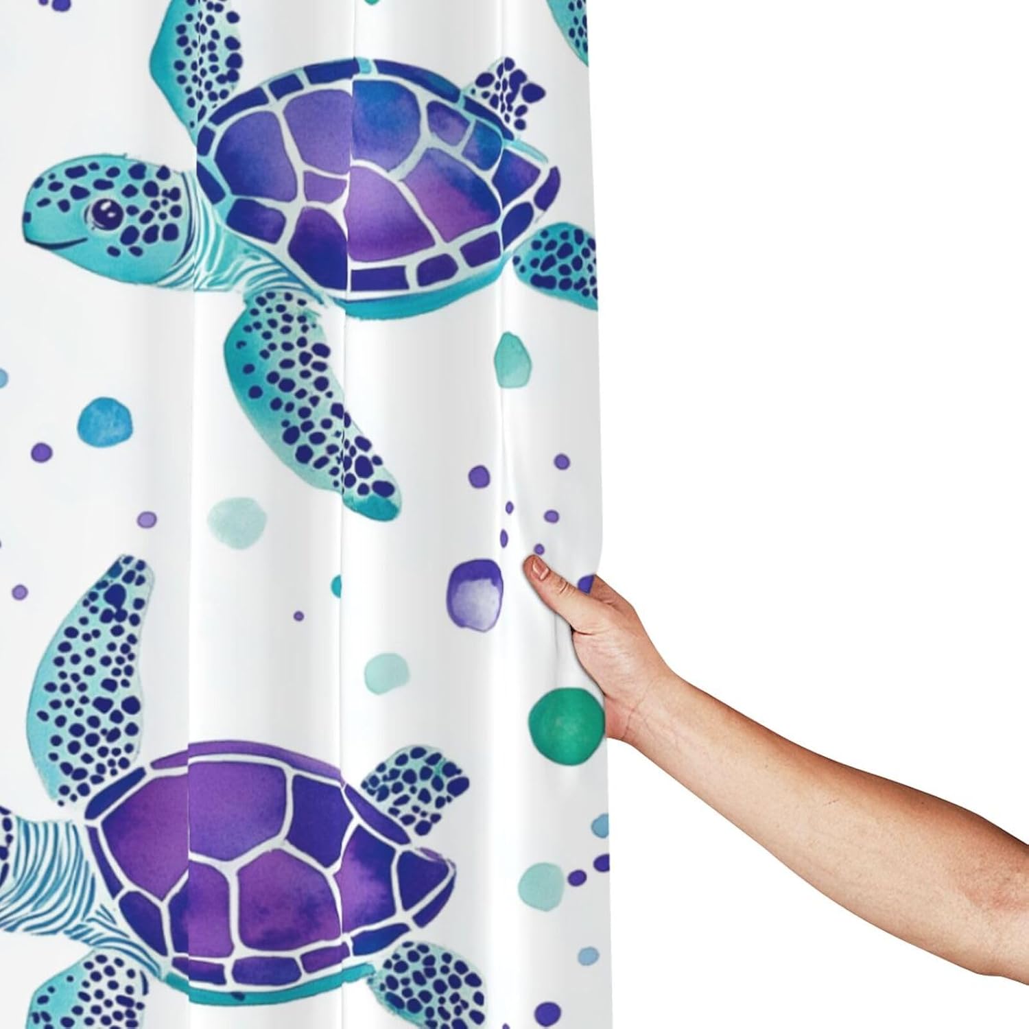 Fabric Cloth Bathroom Curtain Purple Green Watercolor Turtle Shower Curtain 72x72 Inch Waterproof Shower Curtain Set with Hooks