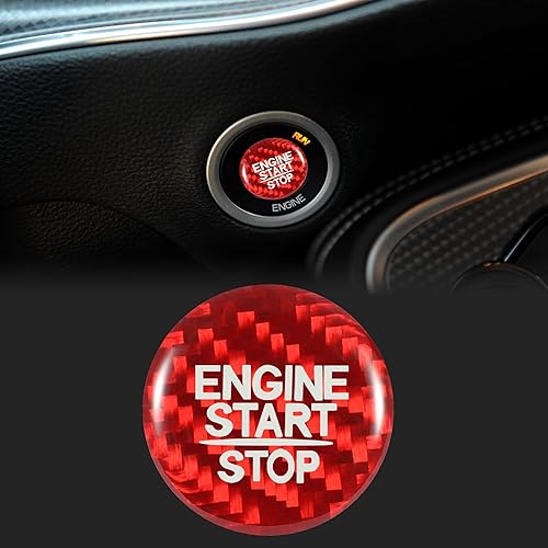 TOMALL Cubierta de botón de motor de automóvil de fibra de carbono compatible con Dodge Charger Jeep Grand Cherokee Chrysler SRT, cubierta de botón