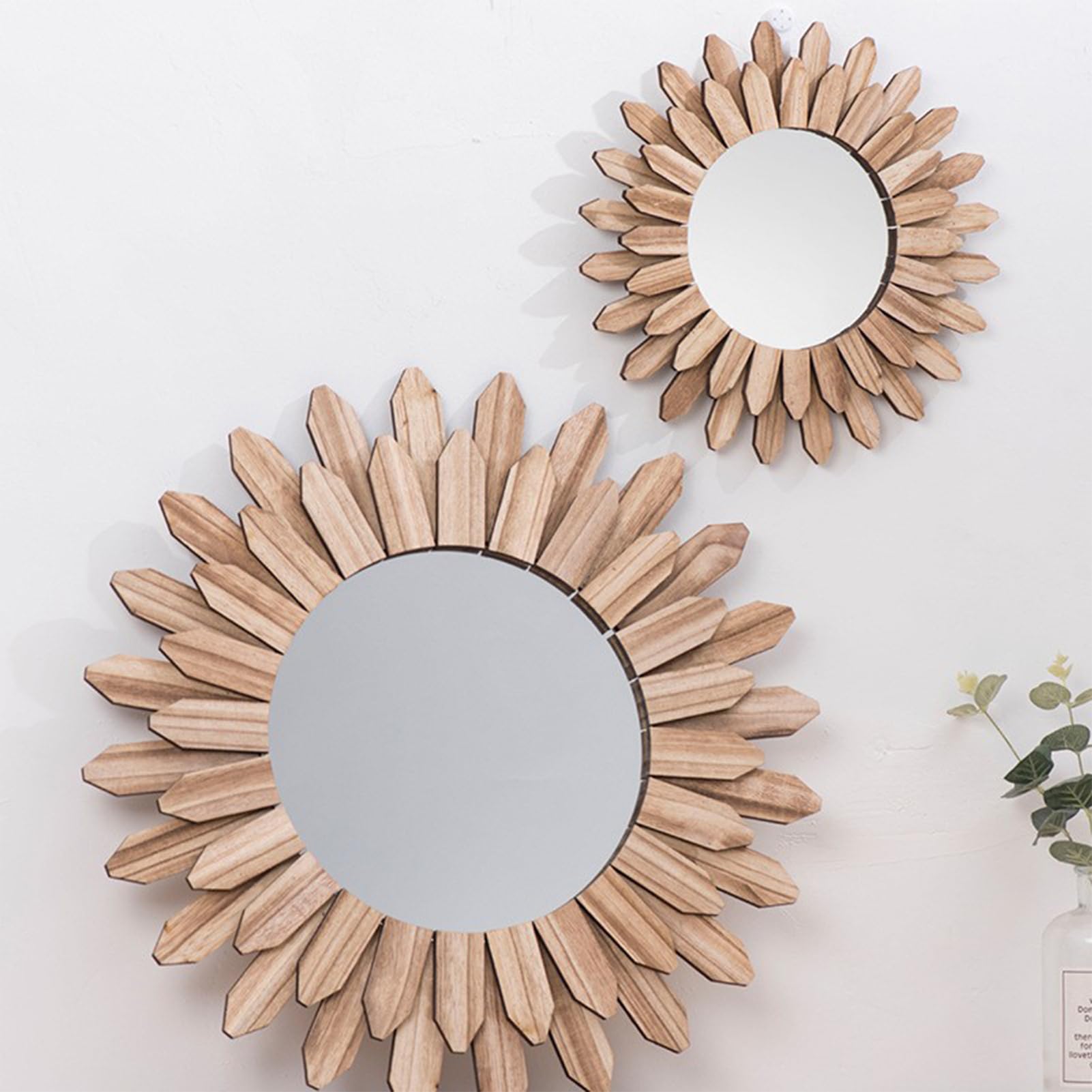 Espejo Bohemio de Madera Rústica para Colgar en pared, Espejo Decorativo Redondo de Dormitorio y Sala (#2)